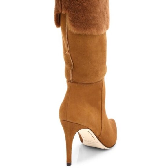 Alexandre Birman ~Cognac Suede Knee-High Shearling Trimmed Convertible Boots 37 - Picture 2 of 16